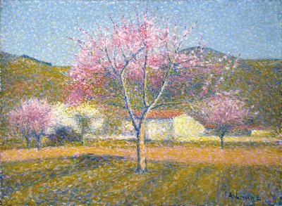 Een Boomgaard in de Lente (Appelbomen in Bloei) door Achille Lauge