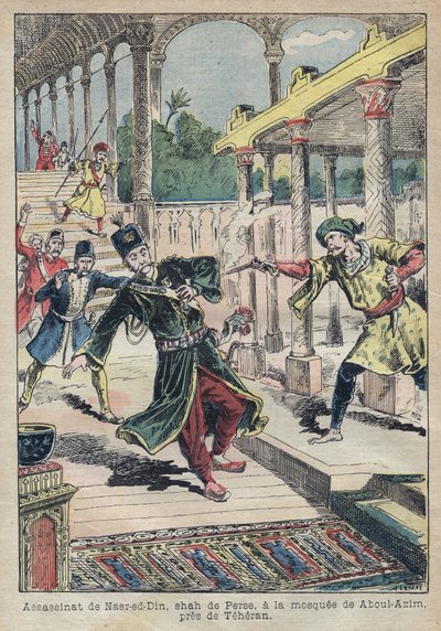 Moord op Nasser Ed Din, sjah van Perzië in 1896 - Illustratie van Achille Lemot voor 