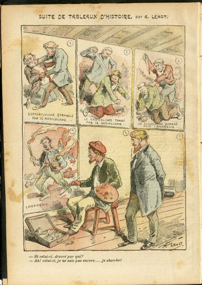 Illustratie van Achille Lemot (1846-1909) in Le Pelerin, 20/05/06 - Reeks historische schilderijen - Anarchisme, Radicalisme, Kunst, Revolutie, Opportunisme, Onveiligheid, Socialisme - Schilders kunstenaars door Achille Lemot