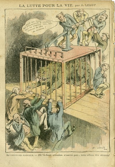 Illustratie door Achille Lemot (1846-1909) in Le Pelerin, 21/04/07 - De Strijd om het Leven - Socialisme, Radicaal-Socialisme - Animalisatie door Achille Lemot