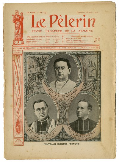 Illustratie van Achille Lemot (1846-1909) voor de omslag van Le Pelerin, 26/08/06 - Nieuwe Engelse bisschoppen - Religie Geloof, Katholiek Katholicisme - Bisschoppen door Achille Lemot