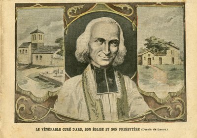 Illustratie van Achille Lemot in Le Pelerin, 06/03/04 - De eerbiedwaardige pastoor van Ars, zijn kerk en zijn pastorie - Religie, Kerken, Katholicisme - Pastorie - Pastoor van Ars (Abbe Vianney) door Achille Lemot
