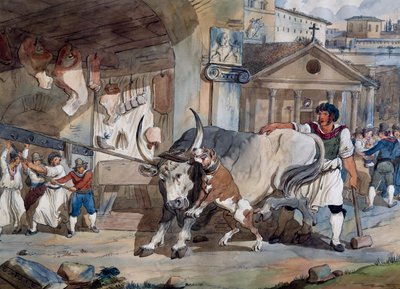 Slager, door Achille Pinelli, aquareltekening, Italië door Achille Pinelli