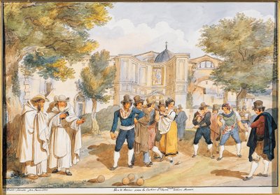 Bocce spelen bij Santa Maria degli Angeli in Rome door Achille Pinelli