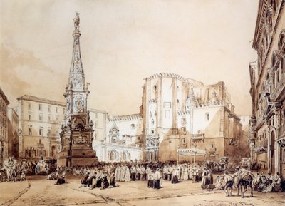 Processie op Piazza San Domenico Maggiore in Napels door Achille Vianelli