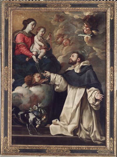 De Maagd die de Rozenkrans aan Sint Dominicus presenteert, ca. 1679 - 88 (olie op doek) door Acsilso Antonio de Palomino