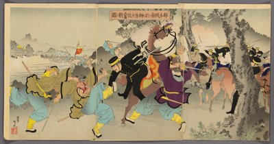 Luitenant-commandant Sakakibara die Dapper Vecht ten Zuiden van Ximucheng door Adachi  Ginkō