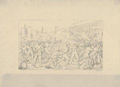 Slag bij Baltimore, 19 april 1861 uit Confederate War Etchings, 1861-63 door Adalbert John Volck