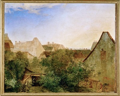 Blick ueber Wiener Vorstadthaeuser - Uitzicht over de buitenwijken van Wenen ... (schilderij op hout) door Adalbert Stifter