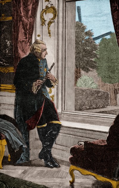 De koning met de fluit - FREDERIK II (1712-1786) Bekend als Frederik de Grote Koning van Pruisen door Adalbert von (after) Roessler