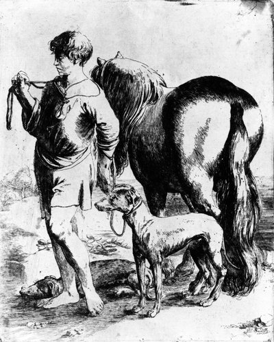 Jongen met een paard en twee honden, c.1597-1610 door Adam Elsheimer