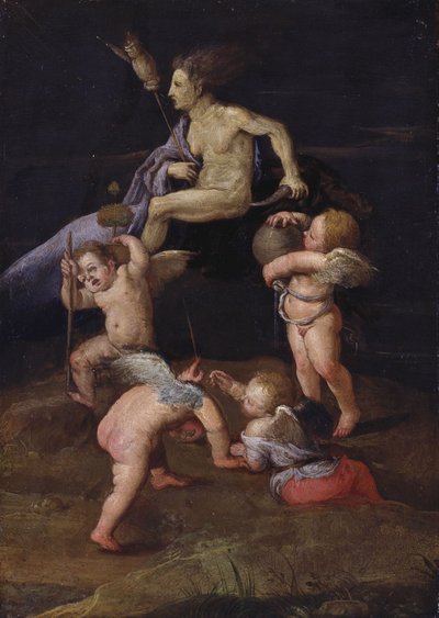 Heks rijdt achteruit op een geit door Adam Elsheimer
