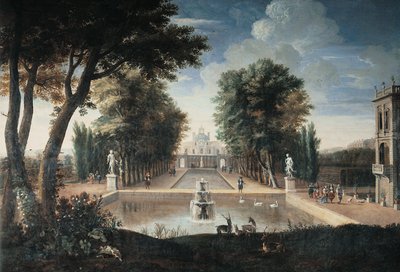 Uitzicht op een paleis door Adam Frans van der (style of) Meulen