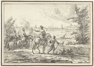 Ruiters op een heuvel voor een stad door Adam Frans van der Meulen (possibly)