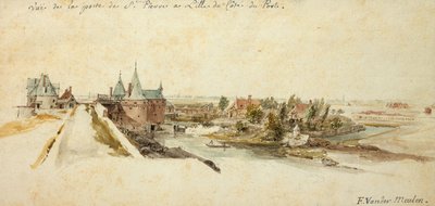 Een Uitzicht op de Porte Saint-Pierre in Lille door Adam Frans van der Meulen