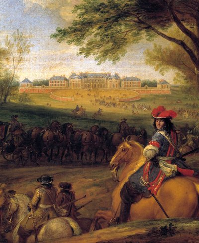 Aankomst van koning Lodewijk XIV (1638-1715) voor het oude kasteel van Versailles in 1669 door Adam Frans van der Meulen