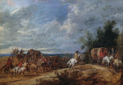 Rovers die een trein van rijtuigen aanvallen door Adam Frans van der Meulen