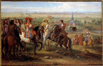 Koning Lodewijk XIV voor de priorin van Fives bij het beleg van Lille in augustus 1667 door Adam Frans van der Meulen