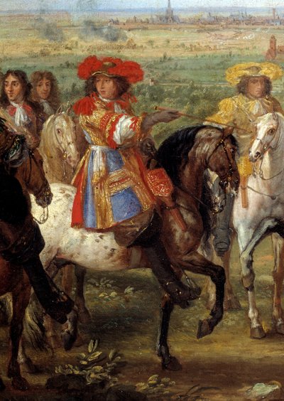 Koning Lodewijk XIV voor de priorin van Fives bij het beleg van Lille in augustus 1667 (detail) door Adam Frans van der Meulen