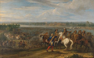Lodewijk XIV trekt bij het Tolhuis bij Lobith de Rijn over, 12 juni 1672 door Adam Frans van der Meulen