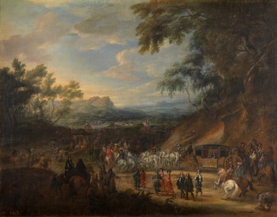 Luis de Benavides Carrillo, markies van Caracena en zijn gevolg door Adam Frans van der Meulen