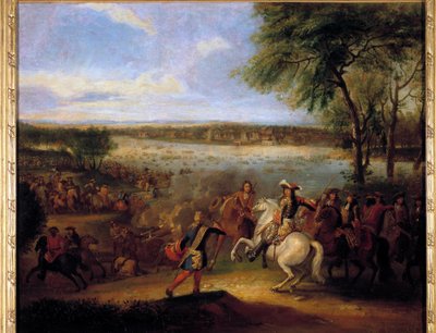 De oversteek van de Rijn door Lodewijk XIV voor Tolhuis, 12 juli 1672. Schilderij door Adam Frans Van der Meulen door Adam Frans van der Meulen
