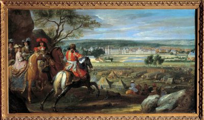 Uitzicht op het kasteel van Fontainebleau in 1669, met Lodewijk XIV (1638-1715) en Maria Theresia van Oostenrijk (1638-1683) door Adam Frans van der Meulen
