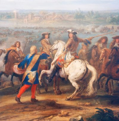 Oversteek van de Rijn bij Lobith, 12 juni 1672 door Adam Frans van der Meulen