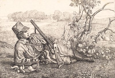 Landschap met een rustende jager door Adam Müller