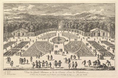 Uitzicht op het Grote Parterre en de Halve Maan van Richelieu, 17e eeuw door Adam Perelle