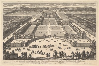 Veüe generale en Perspective du Château Bassecourt, Anticours, Jardins, &c. de Ric door Adam Perelle