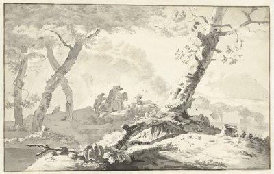 Hertenjacht in een bergachtig landschap door Adam Pijnacker