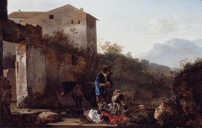 Landschap met een geitenhoeder door Adam Pynacker