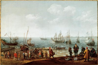 Strand met vissers door Adam Willaerts