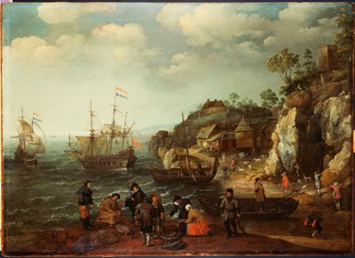 Kustscène met Vissers en Jagers aan de Oever, 1626 door Adam Willaerts