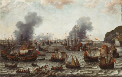 De slag bij Gibraltar, tussen de Nederlandse en Spaanse vloten, 25 april 1607, 1639 door Adam Willaerts