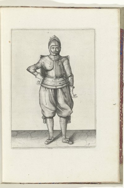 De exercitie met de targe en rapier: de soldaat in rust met de targe op de rug door Adam van Breen