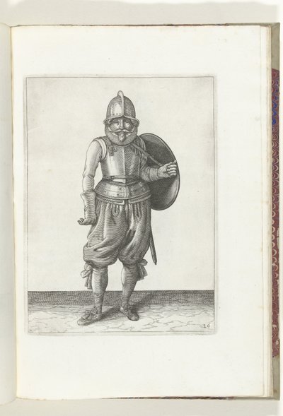 De exercitie met schild en spies: de soldaat brengt met zijn linkerarm het schild terug op de rug (nr. 26), 1618 door Adam van Breen