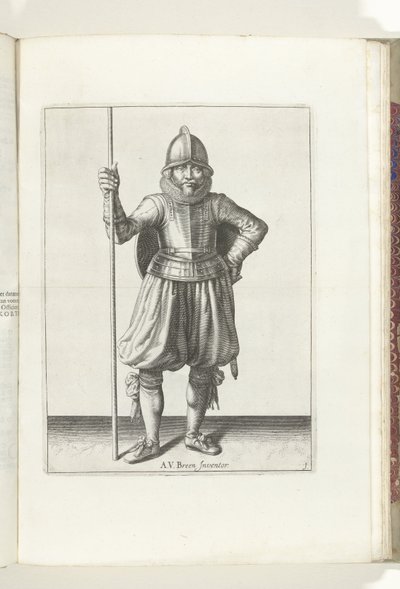 De exercitie met schild en spies: de soldaat in rust met de spies in de hand en het schild op de rug (nr. 1), 1618 door Adam van Breen