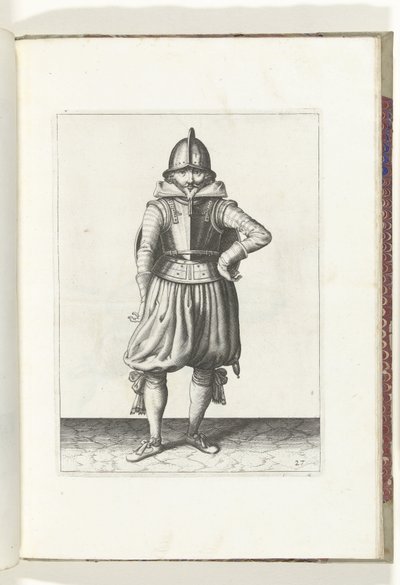 De exercitie met schild en spies: de soldaat staande in rust met het schild op de rug (nr. 27), 1618 door Adam van Breen