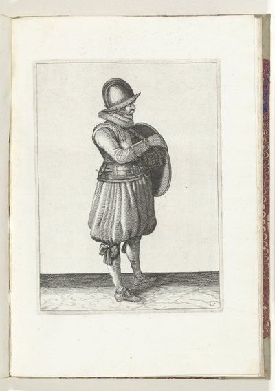 De exercitie met schild en spies: de soldaat trekt zijn arm uit de riem van het schild (nr. 25), 1618 door Adam van Breen