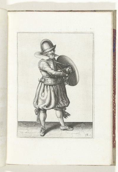 De exercitie met schild en spies: de soldaat trekt zijn rapier van achter zijn schild (nr. 18), 1618 door Adam van Breen