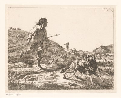 Herder achtervolgt een wolf door Adam von Bartsch