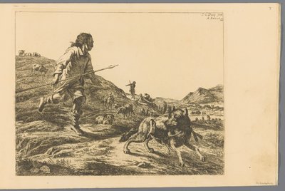 Herder achtervolgt een wolf door Adam von Bartsch