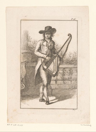 Jongeman spelend op een orphica voor een balustrade door Adam von Bartsch