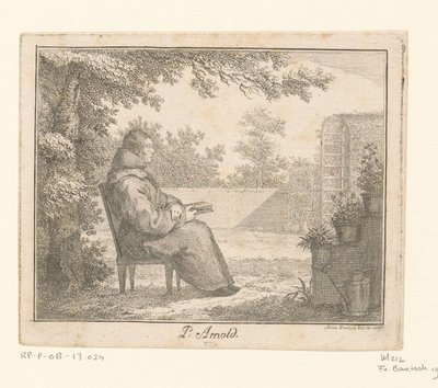 Portret van Arnoldus a Sancta Clara met een boek in een tuin door Adam von Bartsch
