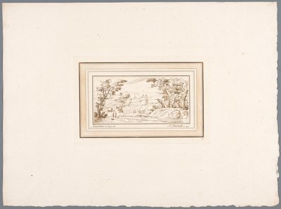 Rivierlandschap met de muur van een vesting door Adam von Bartsch