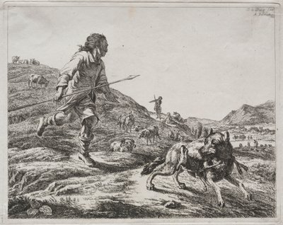 Herder die een Wolf Achtervolgt, 1803 door Adam von Bartsch