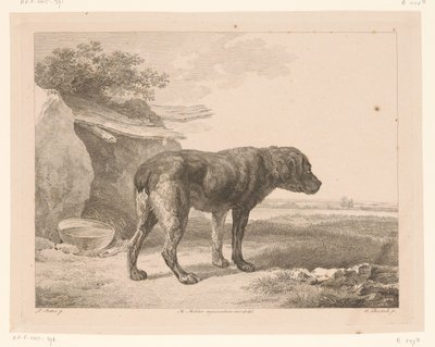 Staande hond in een landschap door Adam von Bartsch