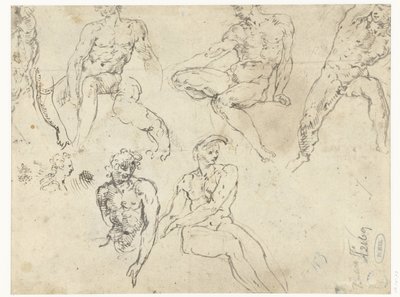 Studies van zittende naakte mannen, de Ignudi door Adamo Scultori